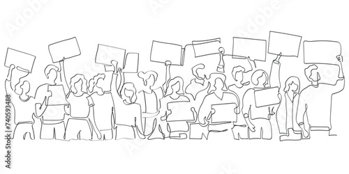 hand drawn line art vector of people holding placards. People power and protest concept. Freedom of Opinions. Raise Your voices and Address your concerns. Human Rights. Causes to fight for