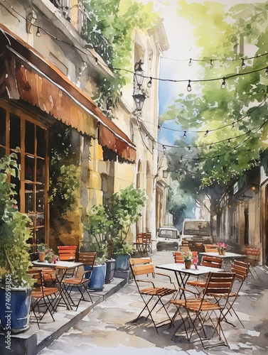 Aesthetic European Coffee Shop Sketches and Handmade Street Cafe Landscape Painting