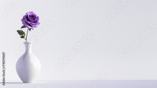 Isolated purple rose in a white vase On a white background with copy space.