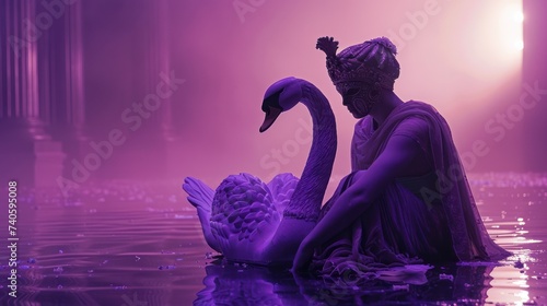 Performing dramatically actor swan ancient theatre twilight mask classical drama purple Greek tragedy stage light solo AI audience analyzer photo