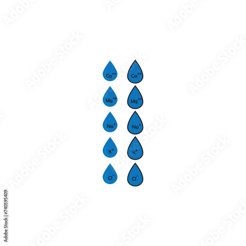 Set of 10 blue electrolyte icon elements - Calcium, Potassium, Chlorine, Magnesium, Sodium - to use in product, web design, advertisement and more.