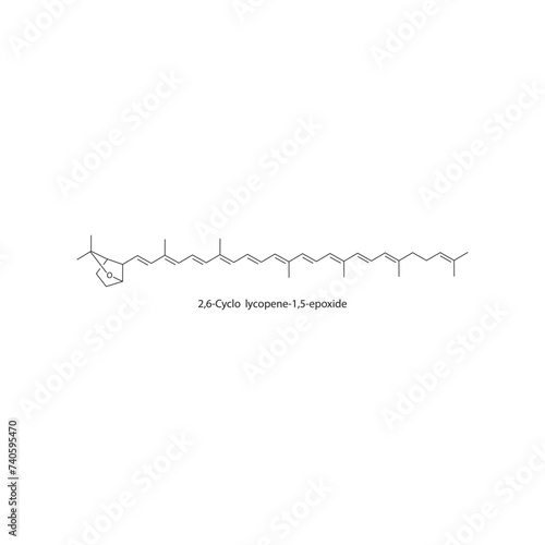 2 6-Cyclolycopene-1 5-epoxide skeletal structure diagram.Caratenoid compound molecule scientific illustration on white background.