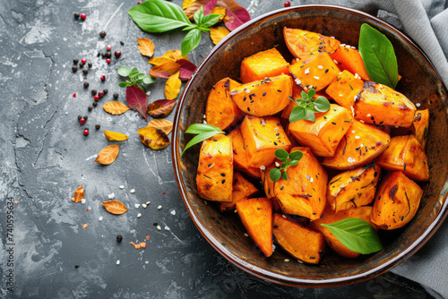 Colorful Roasted Sweet Potatoes View, street food and haute cuisine