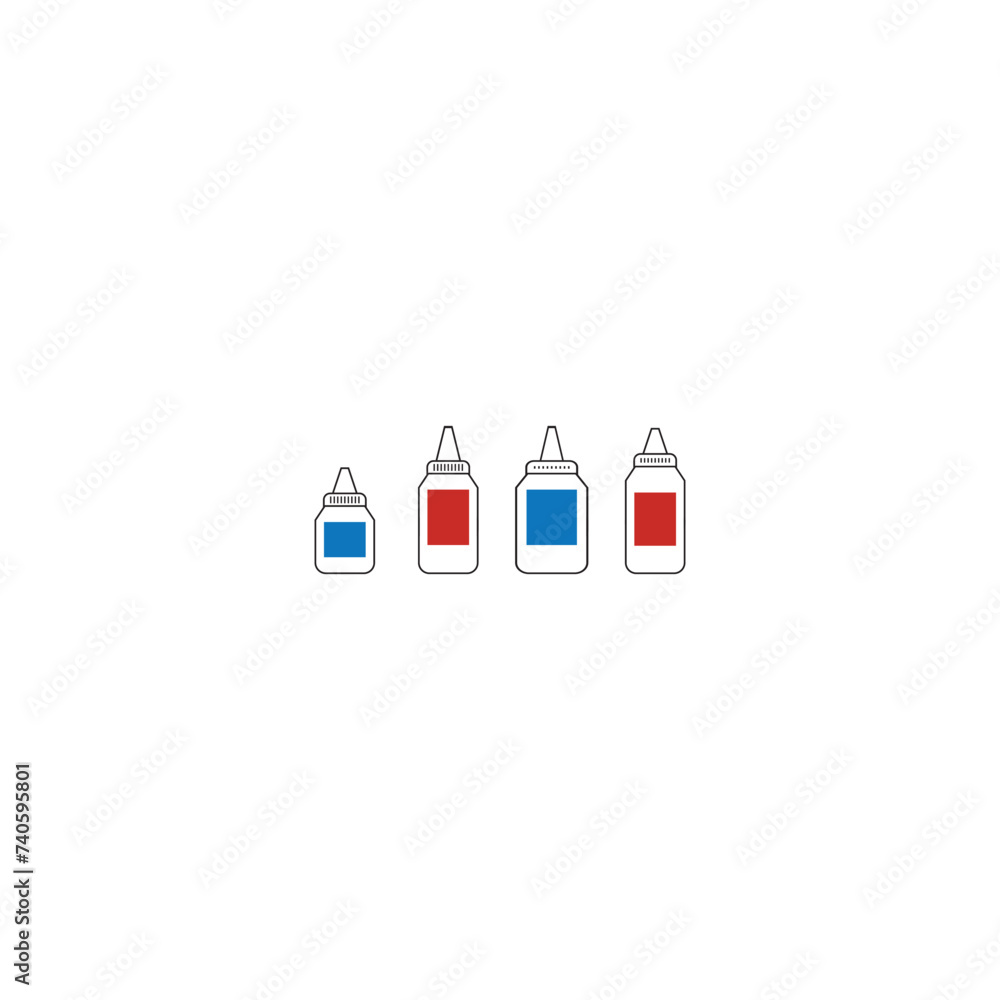 Set of 4 blue, red medication ear, nose or eye drops bottle icons - simplified vector illustration elements to use in web and product design, advertisement and more. Set of 4 blue, red medication ear, nose or eye drops bottle icons - simplified vector illustration elements to use in web and product design, advertisement and more.