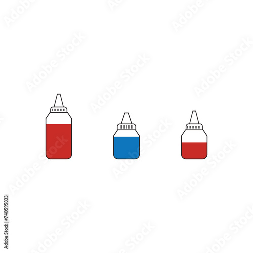 Set of 3 blue, red medication ear, nose or eye drops bottle icons - simplified vector illustration elements to use in web and product design, advertisement and more.