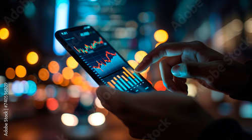 Businessman using a smartphone app to buy or sell shares of stock market. Investment concept 