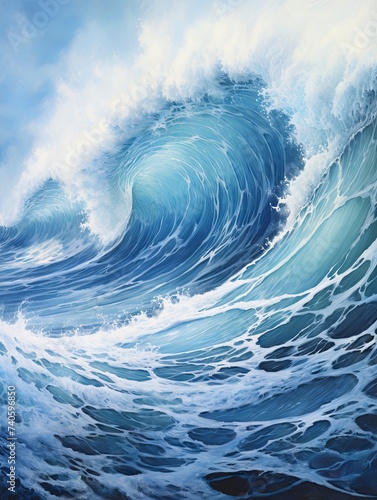 Powerful Sea Symphony  Vibrant Atmospheric Ocean Wave Paintings
