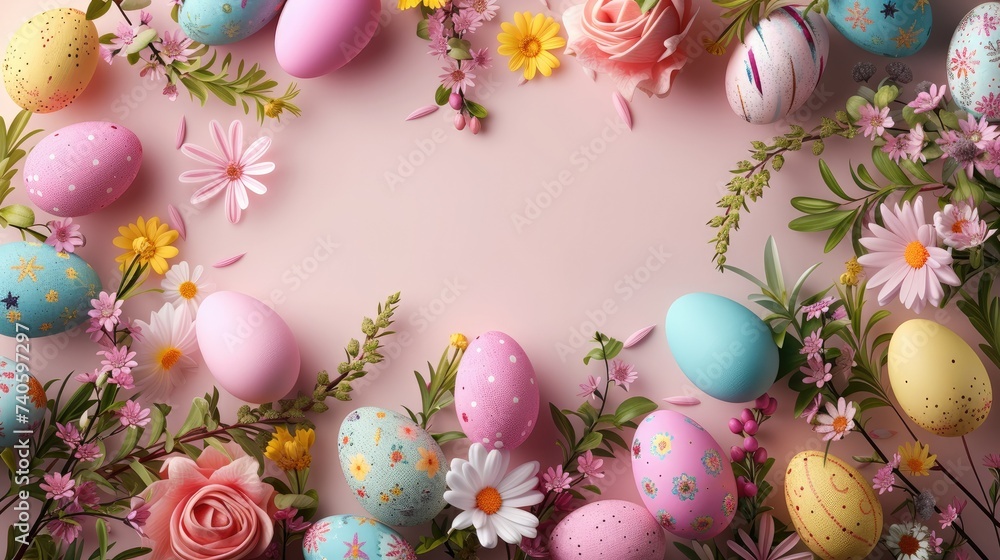Fancy easter template. top view. Generative AI. Fancy easter template. top view. Generative AI.