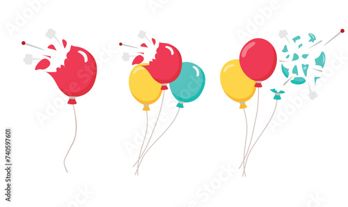 Popped balloon vector isolated on white background. Popped balloon clip art. Flat vector in cartoon style.