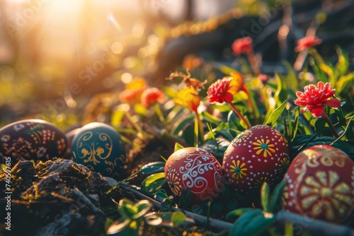 Happy Easter Eggs Basket Turquoise. Bunny hopping in flower orphans decoration. Adorable hare 3d Freelance Illustration rabbit illustration. Holy week easter festive hunt plush prize card rose dusk