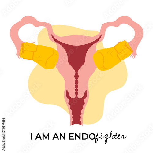 endometriosis fighter with yellow boxing gloves for awareness month in flat illustration