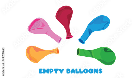 Uninflated balloons vector illustration in cartoon style. Empty balloons collection. Decoration items for party. Flat vector isolated on white background.