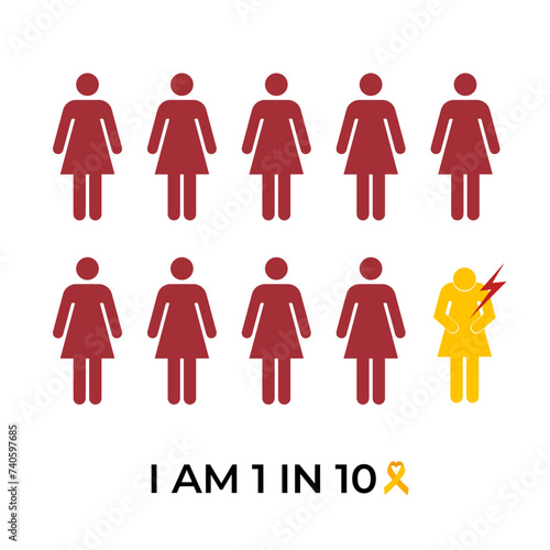 female icon endometriosis one in ten in flat illustration