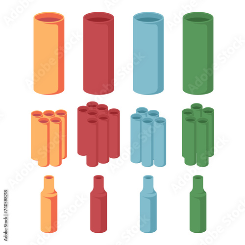 Shrinkable tubes vector cartoon set isolated on a white background.