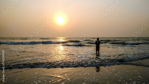 Stunning sunset at the sea in India. Arambol, GOA.