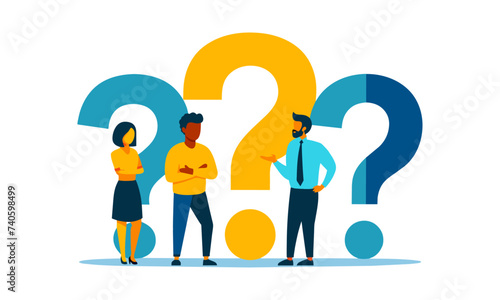 Ask questions when you're confused, have doubts or queries you'd like information on. Business people and employees can use question mark signs to ask inquiries and get answers to solve problems.