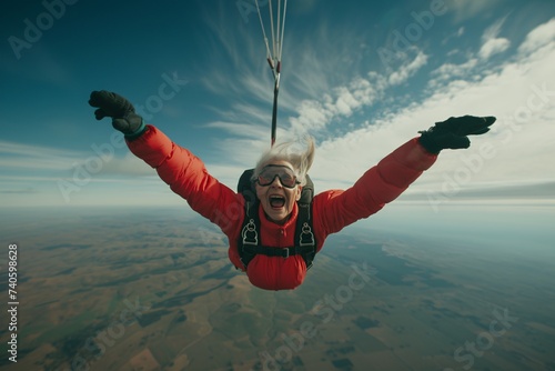Portrait d'une vieille femme faisant du parachute » IA générative