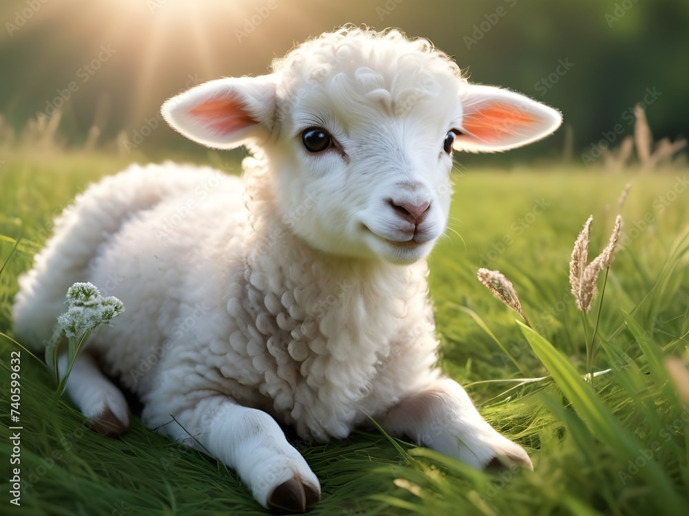 Sweet Baby Lamb Resting in Green Grass, Adorable Cartoon Lamb in Grass Field, Cute baby animal wallpaper, Cute baby animals for kid's room wall art, wall decoration arts for kid's room Sweet Baby Lamb Resting in Green Grass, Adorable Cartoon Lamb in Grass Field, Cute baby animal wallpaper, Cute baby animals for kid's room wall art, wall decoration arts for kid's room