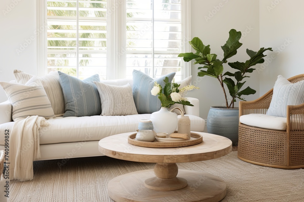 Coastal Style Living Room: Perfect Decor & Textile Accents Amidst Round Table Elegance Coastal Style Living Room: Perfect Decor & Textile Accents Amidst Round Table Elegance