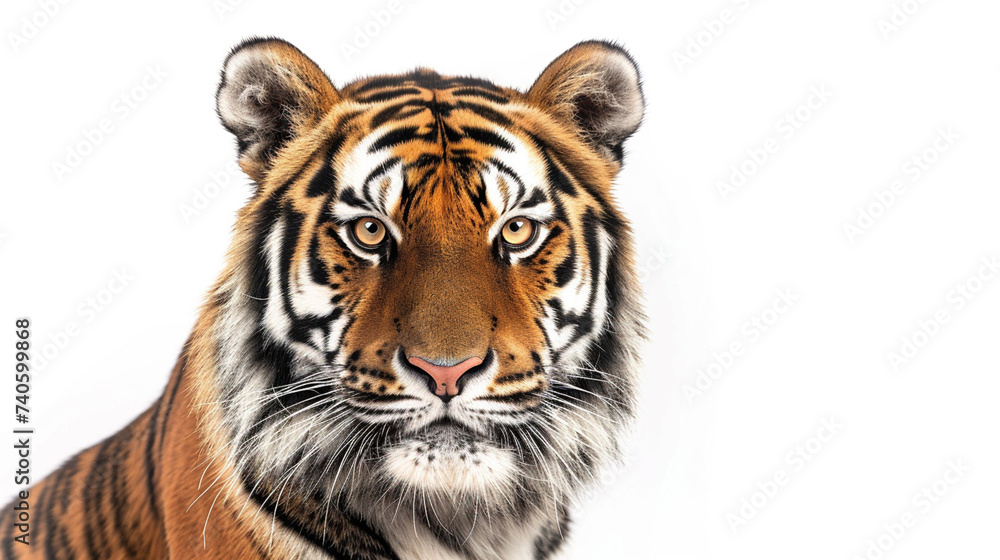 Tiger looking camera with clipping path on white background . Generative Ai Tiger looking camera with clipping path on white background . Generative Ai