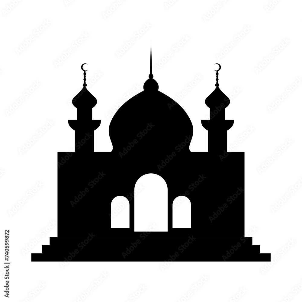 mosque silhouette vector icon on white background