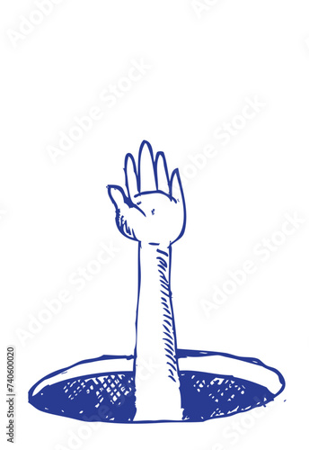 Hand emerging from a hole. Editable Clip Art.