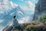 Mountain Serenity: Breathtaking Landscape Woman