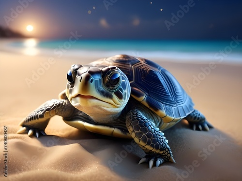 Cute Baby Turtle in Sandy Night  Beautiful baby turtle in the beach  cute baby animals for kid s room decoration  Kid s wall art  Cute beautiful baby animals