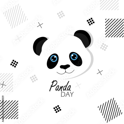 National Panda Day event banner. Cute panda head with bold text and elements on white background to celebrate on March 16