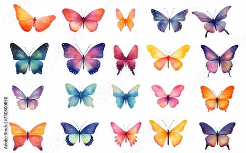 Watercolor Whimsy: A Delicate Dance of Diverse Butterflies, Generative AI