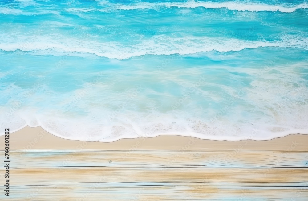 Fototapeta Soothing Turquoise Waves Flowing Over Wooden Canvas in Resin Art - Generative AI