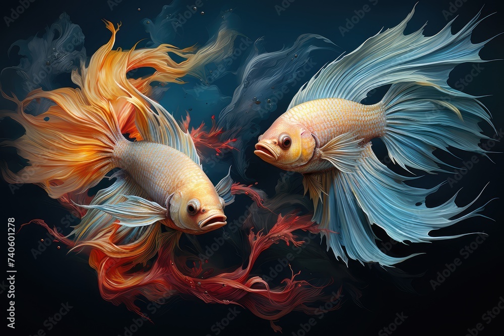 Graceful Dance of the Siamese Fighting Fish in Vivid Aquatic Hues - Generative AI Graceful Dance of the Siamese Fighting Fish in Vivid Aquatic Hues - Generative AI