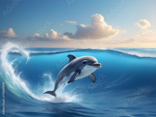 Cute Dolphin in Sparkling Waves  Cute Baby Dolphin Leaping in Sparkling Waves in the Ocean  cute baby animals for kid s room decoration  Kid s wall art  Cute beautiful baby animals  Cute baby Dolphin