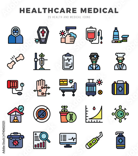 HEALTHCARE MEDICAL Icons Pack Lineal Color Style. Vector illustration.