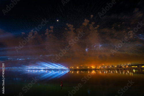 February 15 2024, Belgrade, Serbia,  Independence Day celebration, fireworks, drones and lighting effects photo