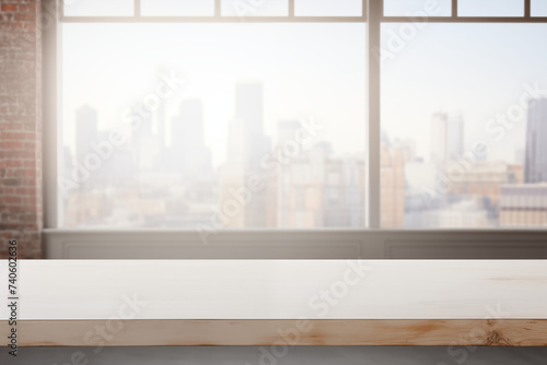 Wood Table Top Background In the City Concept. Illustration Mockup