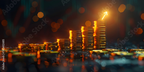An abstract background of golden bar charts illustrating economic growth. photo