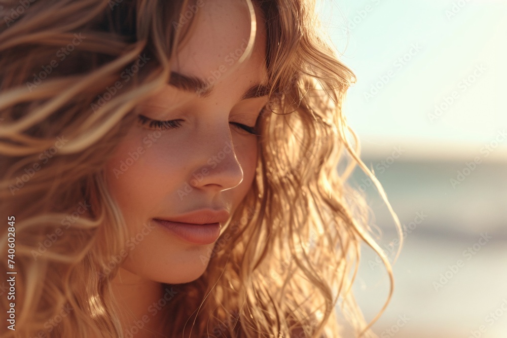 Jeune femme se relaxant sur une plage ensoleillée » IA générative Jeune femme se relaxant sur une plage ensoleillée » IA générative