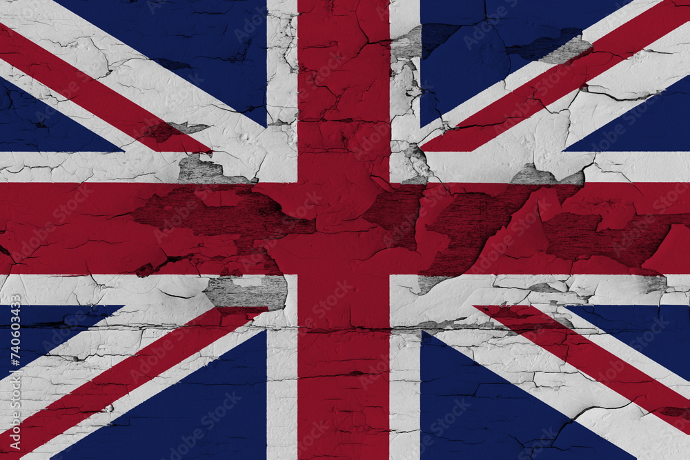 Fototapeta premium United Kingdom Flag Painted on Old Wood Plank Background