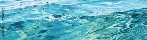 Underwater panorama of swimming pool water with sun reflections, panoramic banner background