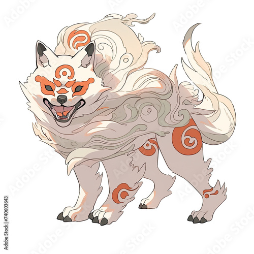 A cute white Bakeneko, mythic creature