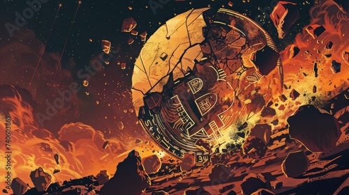 BTC halving illustrated by breaking Bitcoin depict