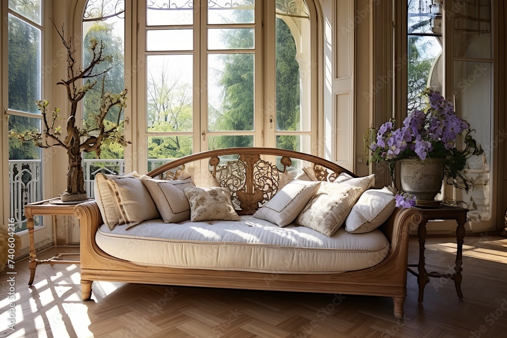 French Country Sofa Decor with Art Deco Elements: Spacious Villa Bliss