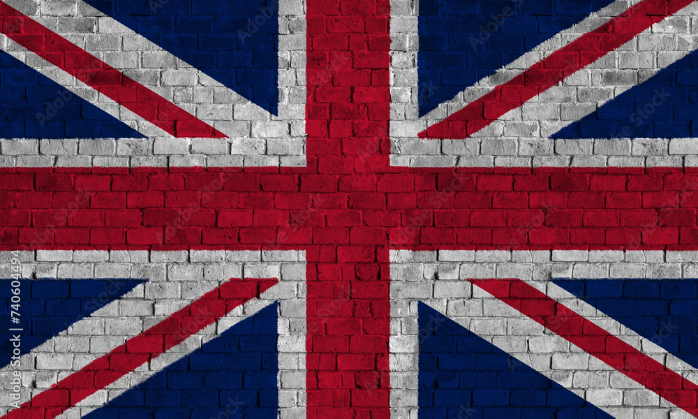 Fototapeta premium United Kingdom Flag Over a Grunge Brick Background.