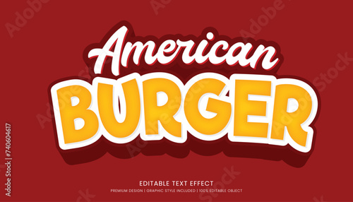 american burger food editable 3d text effect template bold typography and abstract style, food logo and fast food brand