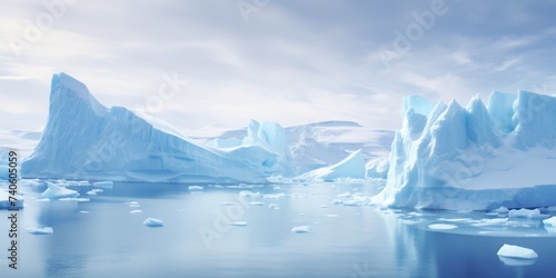 A Multitude of Icebergs in Calm Blue Arctic or Antarctic Waters  A Serene Glimpse of Silence Amidst