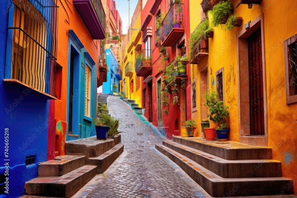 Fototapeta premium Discover the Charm of Guanajuato: Colorful Alleys in Mexico's Old Town with Stunning Architecture