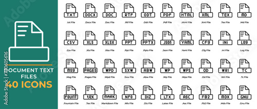 set of document file text icons. txt, ppt, pdf, doc, csv. extension file symbol icons. Vector Collection.