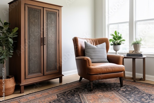 Brown Leather Armchair Coastal Rug Dutch Cabinet: Home Design Inspo