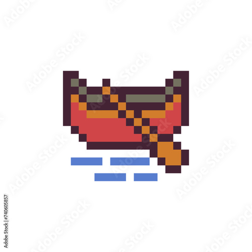 Canoe emoji, pixel art icon. Isolated vector illustration. 8-bit sprite. Design stickers, logo, mobile app.